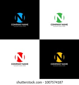 Vector illustration. Letter N in circle logo, icon flat and vector design template. The letter n in inversion logotype for brand or company with text.