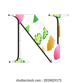 A vector illustration of the letter N with a leaf pattern in september, perfect for educational books, t-shirts, and for other business purposes.