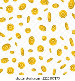 Vector illustration of letter O coins. Flying gold coins on a transparent background (PNG).