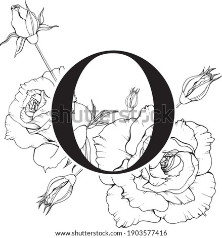Vector illustration of letter O with flowers. Monogram O with roses. 