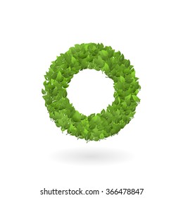 vector illustration of letter o of green leaves organic eco logo leaf color coloration plant summertime nature pasture texture vines world isolated spring season foliage natural earth ecosystem leaf f