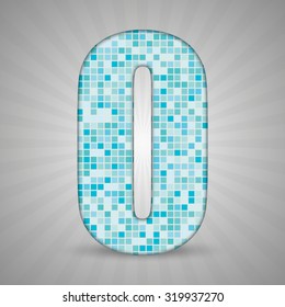 Vector illustration of letter O made of square blue mosaic. Vector alphabet, type, font with latin letters. Ornament with squares tiles for your floor, wall, bathroom, pool. 