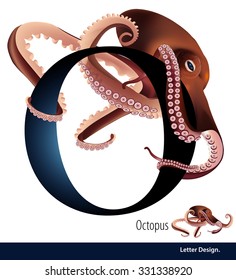 Vector illustration of Letter O is Octopus alphabet. English abc with animals Education on White background.