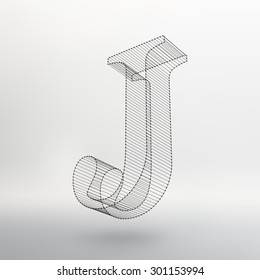 Vector illustration letter on white background. Fonts of Mesh polygonal. Wire frame contour alphabets.