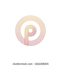 vector illustration letter p and circle line icon logo design