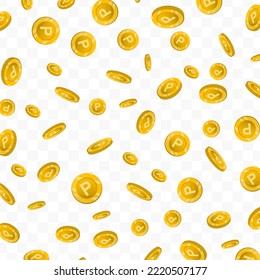 Vector illustration of letter P coins. Flying gold coins on a transparent background (PNG).