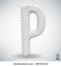 Vector illustration of letter P. Fonts of Mesh polygonal. Wire frame contour alphabets. Abstract creative concept vector logo.