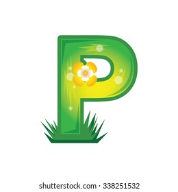 Vector illustration of letter P in green flat design