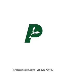 vector illustration of letter P and leaf for icon,symbol or logo. letter P logo