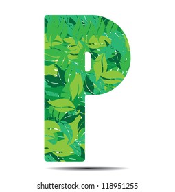vector illustration letter P in leaves