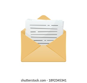 Vector illustration of a letter in a paper envelope. Mail delivery.