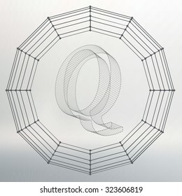 Vector illustration of letter Q. Fonts of Mesh polygonal. Wire frame contour alphabets. Abstract creative concept vector logo