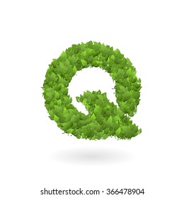 vector illustration of letter q of green leaves organic eco logo color vine summer scenery grass texture vines world isolated spring season foliage natural earth ecosystem sprout fresh mark wellness g