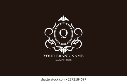 Vector illustration of letter Q logo template. Classic floral monogram with decorative elements.