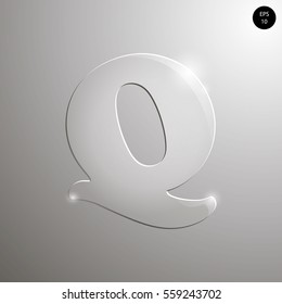 vector illustration of the letter Q, on a gray background. Numbers and symbols. Textured materials. Glass alphabet.
