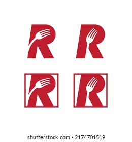 vector illustration of letter R and cutlery for icon, symbol or logo. suitable for the logo of restaurants, cafes, canteens and other places to eat.