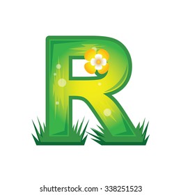 Vector illustration of letter R in green flat design