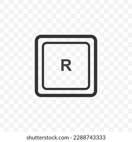 Vektorgrafik des Buchstaben R Symbol auf dunklem und transparentem Hintergrund (PNG). Tastenkombination auf der Tastatur.