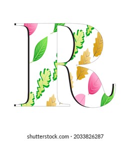 A vector illustration of the letter R with a leaf pattern in september, perfect for educational books, t-shirts, and for other business purposes.