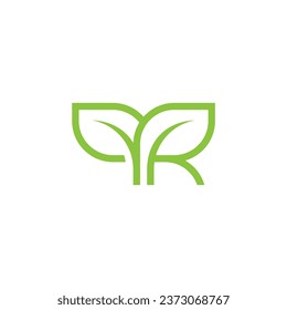 Vector illustration of letter R and leaf for icon, symbol or logo