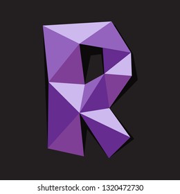 Vector illustration of letter R in origami style. Polygonal Colorful Letter isolated on black background.