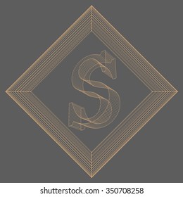 Vector illustration of letter S. Fonts of Mesh polygonal. The structural grid of polygons. Abstract Creative concept vector background. Molecular lattice. Polygonal design style letterhead and