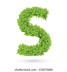Vector illustration of letter S of green leaves