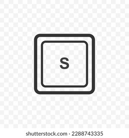 Vector illustration of letter S icon in dark color and transparent background(PNG). Keyboard shortcut button.