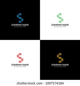 Vector illustration. Letter S with lines logo, icon flat and vector design template. The letter s logotype for brand or company with text.