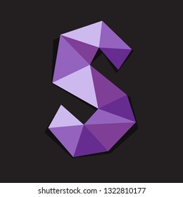 Vector illustration of letter S in origami style. Polygonal Colorful Letter isolated on black background.