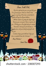Vector illustration of a letter from Santa Claus on blue