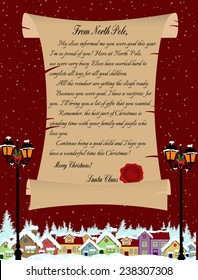 Vector illustration of a letter from Santa Claus on red