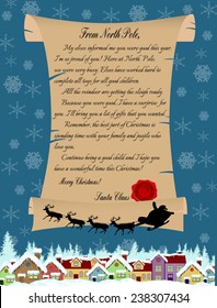Vector illustration of a letter from Santa Claus on blue