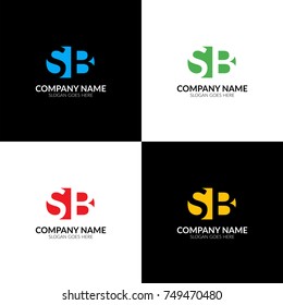 Vector illustration. Letter SB logo, icon flat and vector design template. Monogram the letter s and b logotype for brand or company with text.