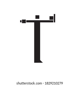 Vector illustration of the letter T. Abstract of a person delivering a package on a door step.