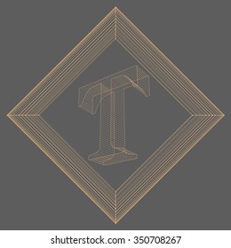Vector illustration of letter T. Fonts of Mesh polygonal. The structural grid of polygons. Abstract Creative concept vector background. Molecular lattice. Polygonal design style letterhead and