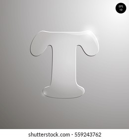 vector illustration of the letter T, on a gray background. Numbers and symbols. Textured materials. Glass alphabet.