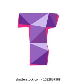 Vector illustration of letter T in origami style. Polygonal Colorful Letter isolated on white background.