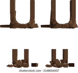 The vector illustration of the letter U cracked stone