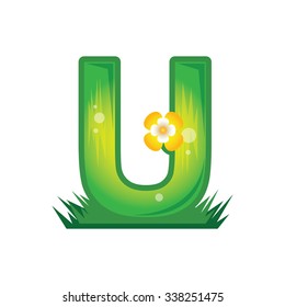 Vector illustration of letter U in green flat design