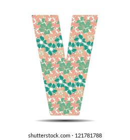 vector illustration letter V in flowers