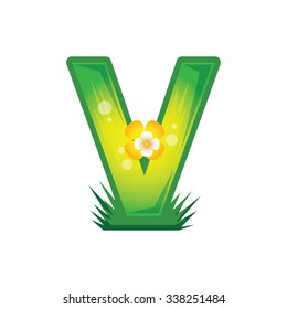 Vector illustration of letter V in green flat design