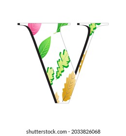 A vector illustration of the letter V with a leaf pattern in september, perfect for educational books, t-shirts, and for other business purposes.