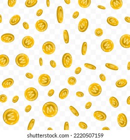 Vector illustration of letter W coins. Flying gold coins on a transparent background (PNG).