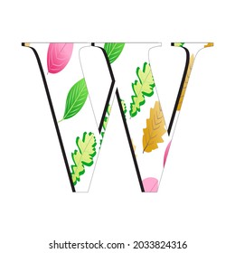 A vector illustration of the letter W with a leaf pattern in september, perfect for educational books, t-shirts, and for other business purposes.
