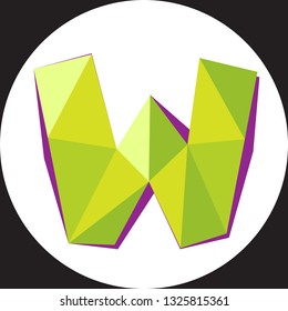 Vector illustration of letter W in origami style. Polygonal Colorful Capital Letter isolated on white background.