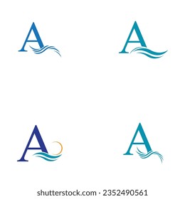 vector illustration of letter A and water wave logo and symbol