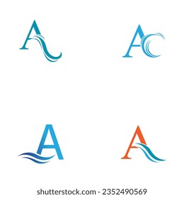 ilustración vectorial de la letra A y logotipo y símbolo de la ola de agua