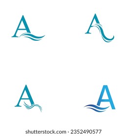 Vektorgrafik von Buchstabe A und Wasserwellenlogo und Symbol