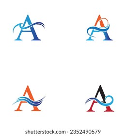 vector illustration of letter A and water wave logo and symbol